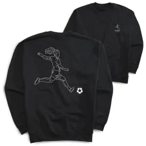 Soccer Crewneck Sweatshirt - Soccer Girl Player Sketch (Back Design) 